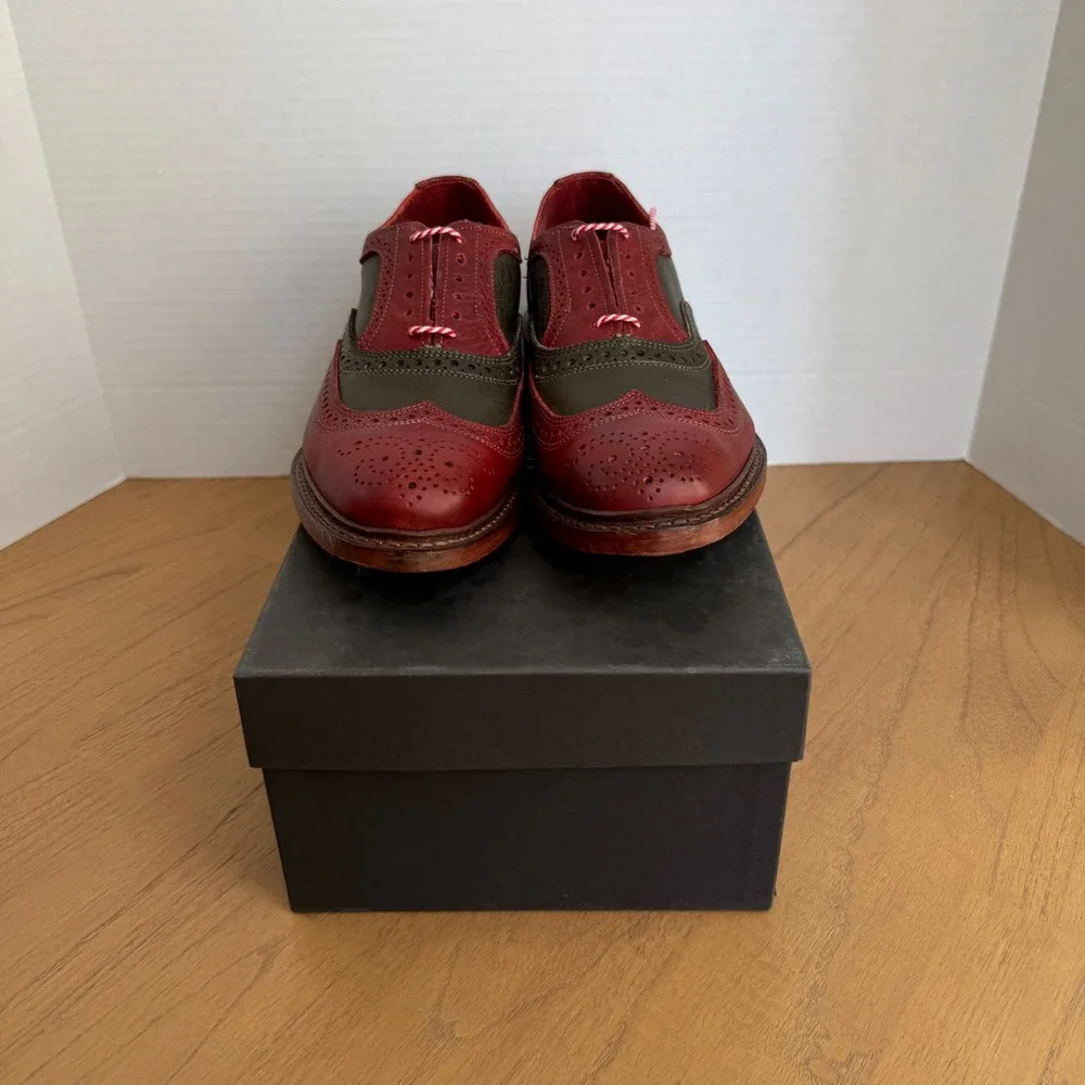 Allen Edmonds Jingle Bell Wingtip Oxford Mens 9.5D Green Red Leather Brogue 4625